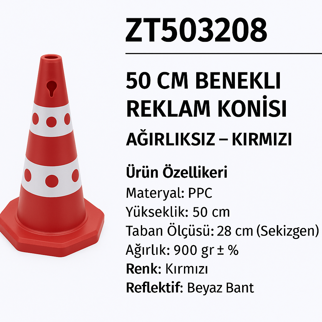 ZT503208 – 50 CM Benekli Reklam Konisi | Ağırlıksız – Kırmızı