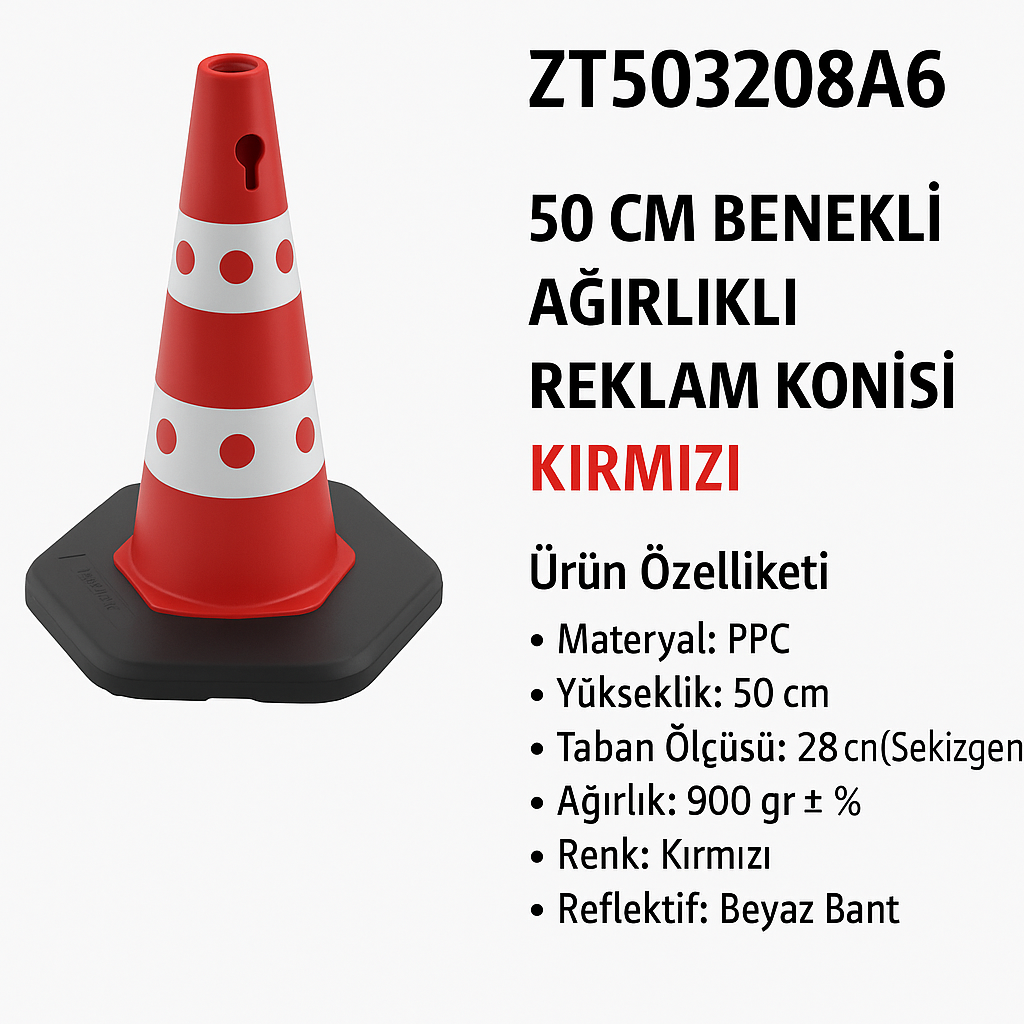 ZT503208A6 – 50 CM Benekli Ağırlıklı Reklam Konisi | Kırmızı