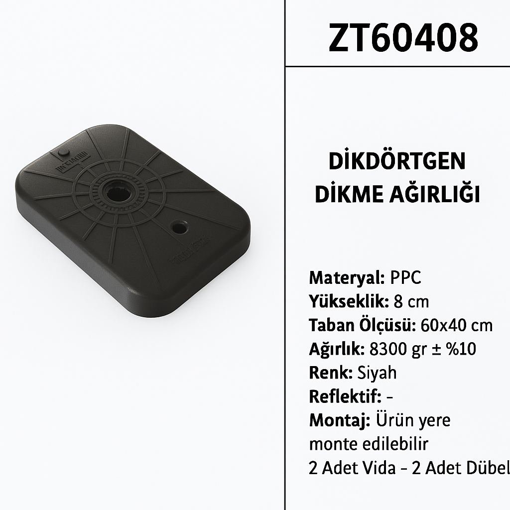 ZT60408 Dikdörtgen Dikme Ağırlığı | 60×40 cm – Siyah