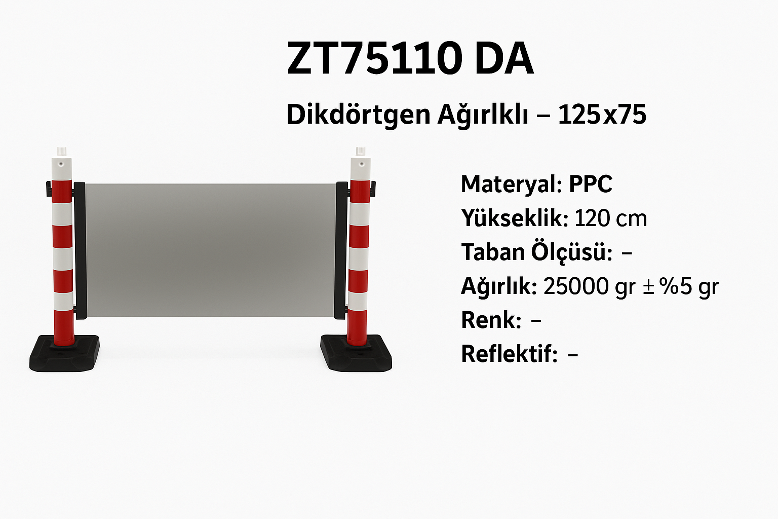 ZT75110 DA Dikdörtgen Ağırlıklı Ø110 Dikme Panel Levhalı | 125×75 cm