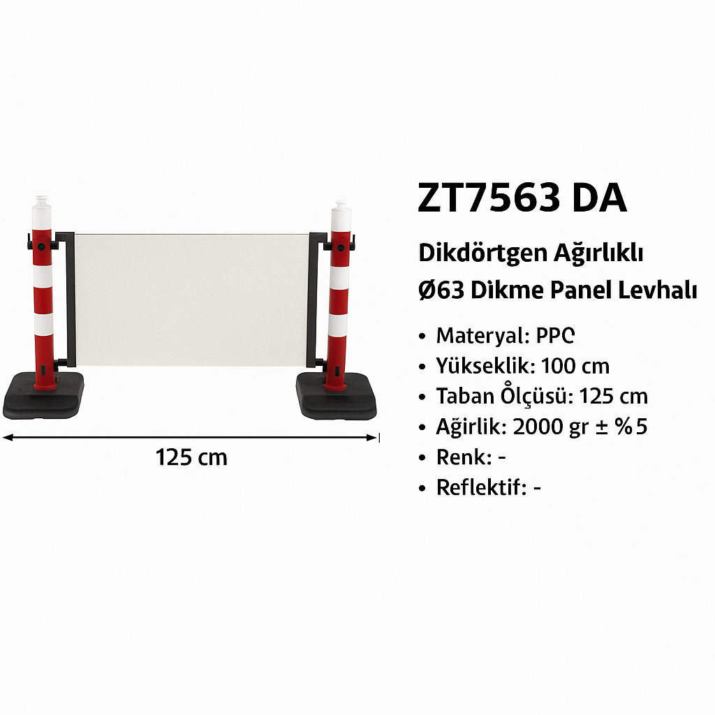 ZT7563 DA Dikdörtgen Ağırlıklı Ø63 Dikme Panel Levhalı | 125×75 cm