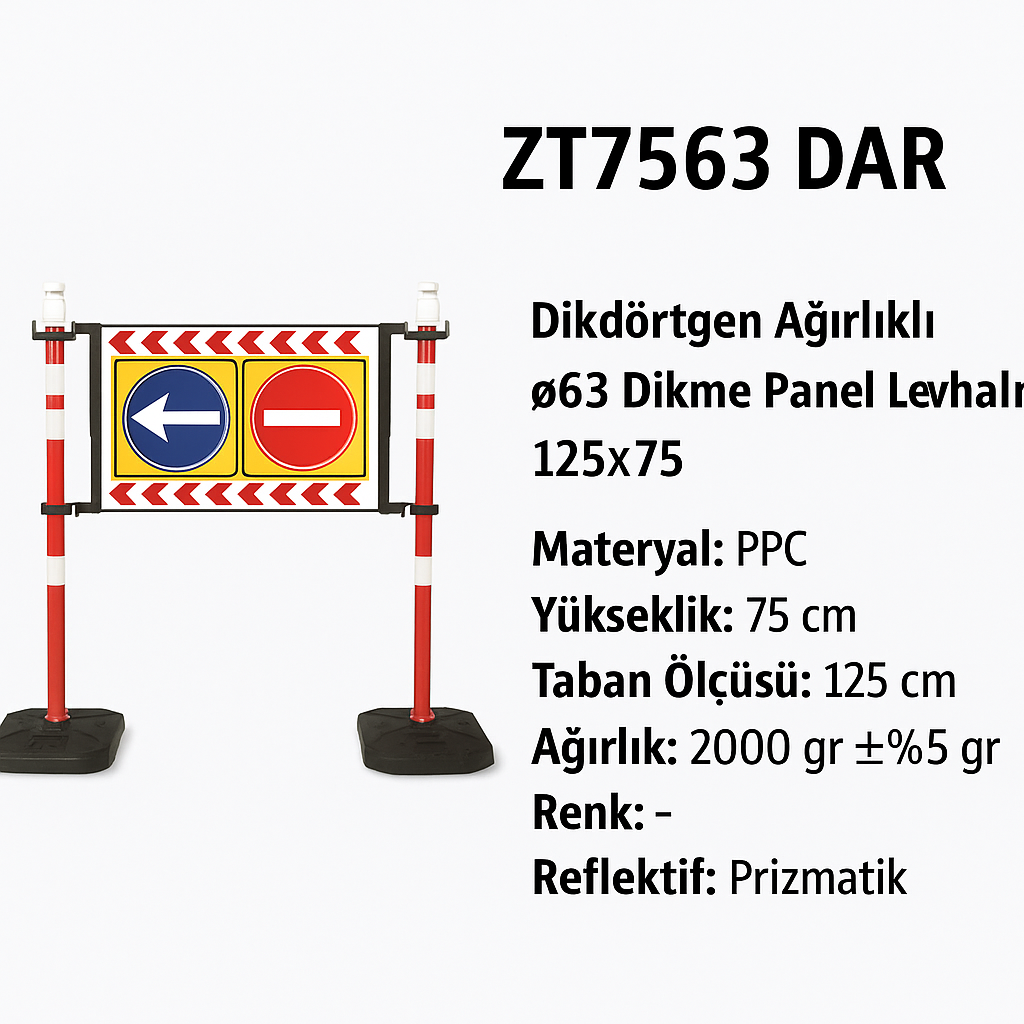 ZT7563 DAR Dikdörtgen Ağırlıklı Ø63 Dikme Panel Levhalı | 125×75 cm – Tek Yön Baskılı