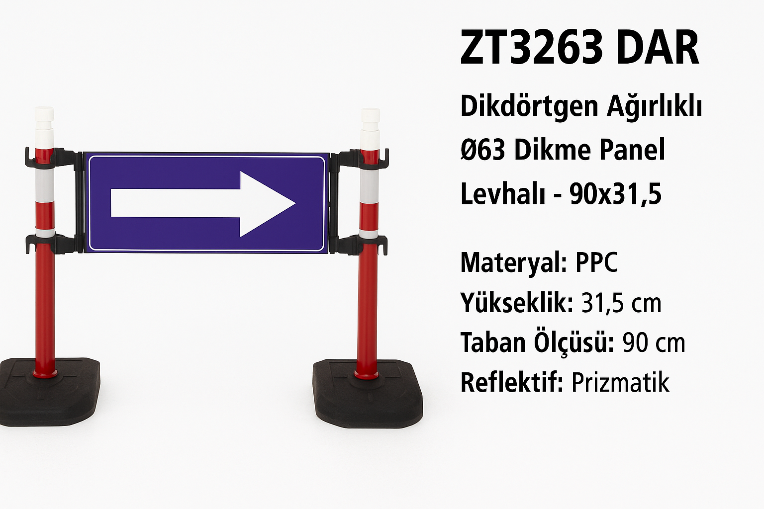ZT3263 DAR Dikdörtgen Ağırlıklı Ø63 Dikme Panel Levhalı | 90×31,5 – Tek Yön Baskılı
