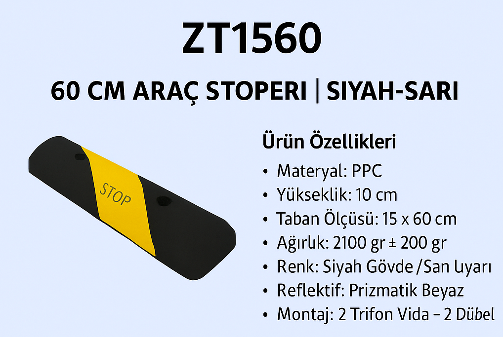 ZT1560 – 60 CM Araç Stoperi | Siyah-Sarı