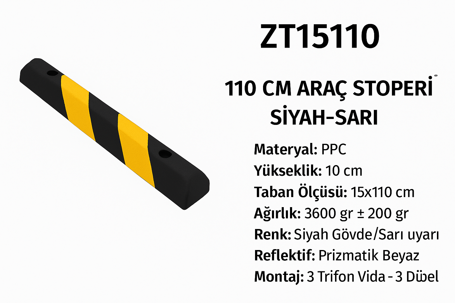 ZT15110 – 110 CM Araç Stoperi | Siyah-Sarı