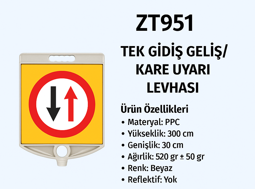 ZT951 – Tek Gidiş Geliş / Kare Uyarı Levhası