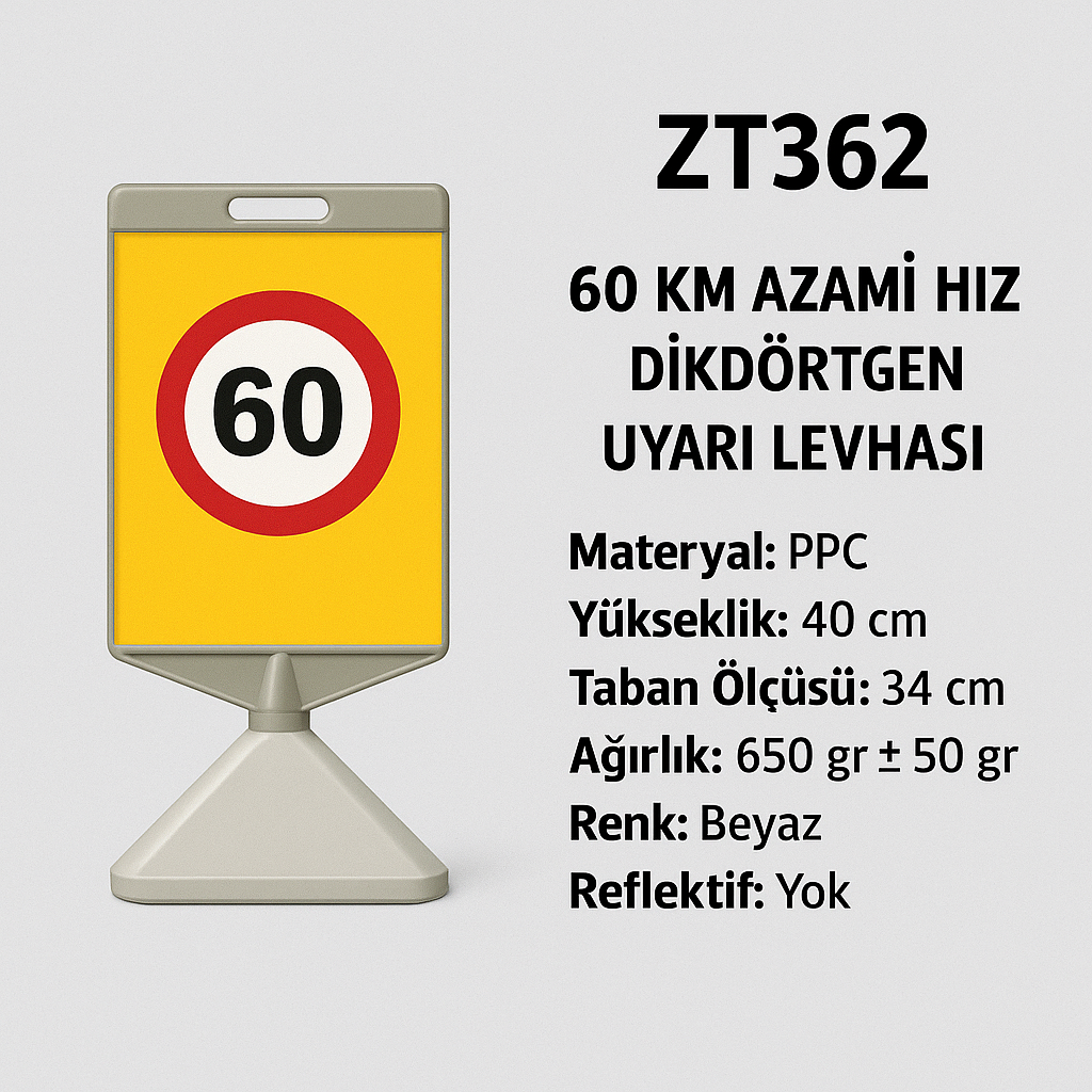 ZT362 – 60 km Azami Hız Dikdörtgen Uyarı Levhası