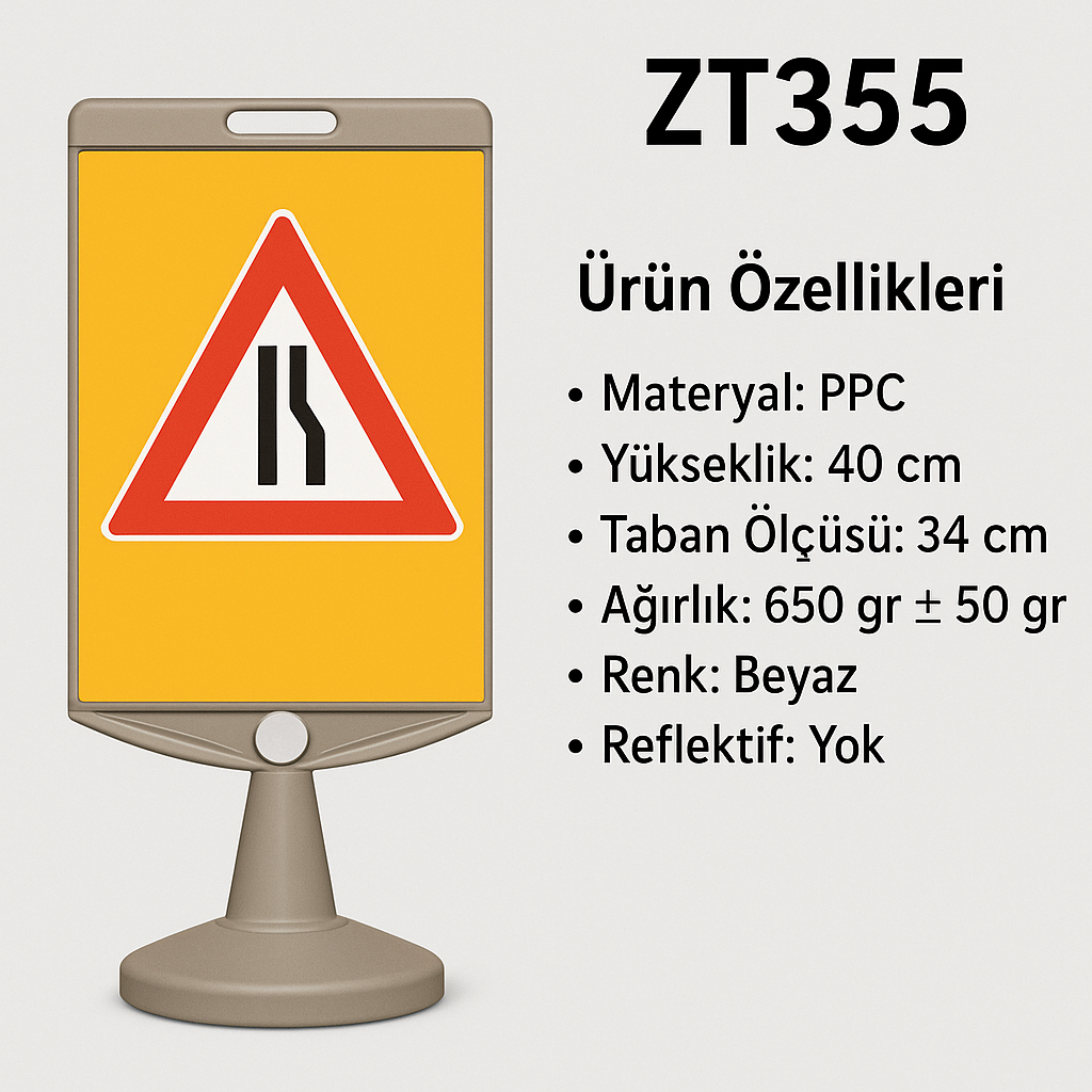 ZT355 – Sağdan Daralan Yol/Dikdörtgen Uyarı Levhası