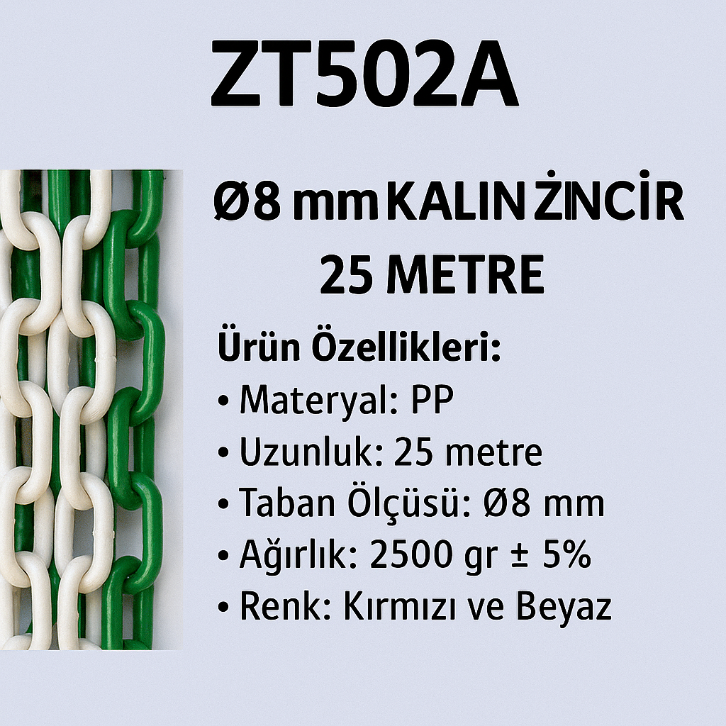 ZT502A – Ø 8 mm Kalın Zincir (25 Metre)