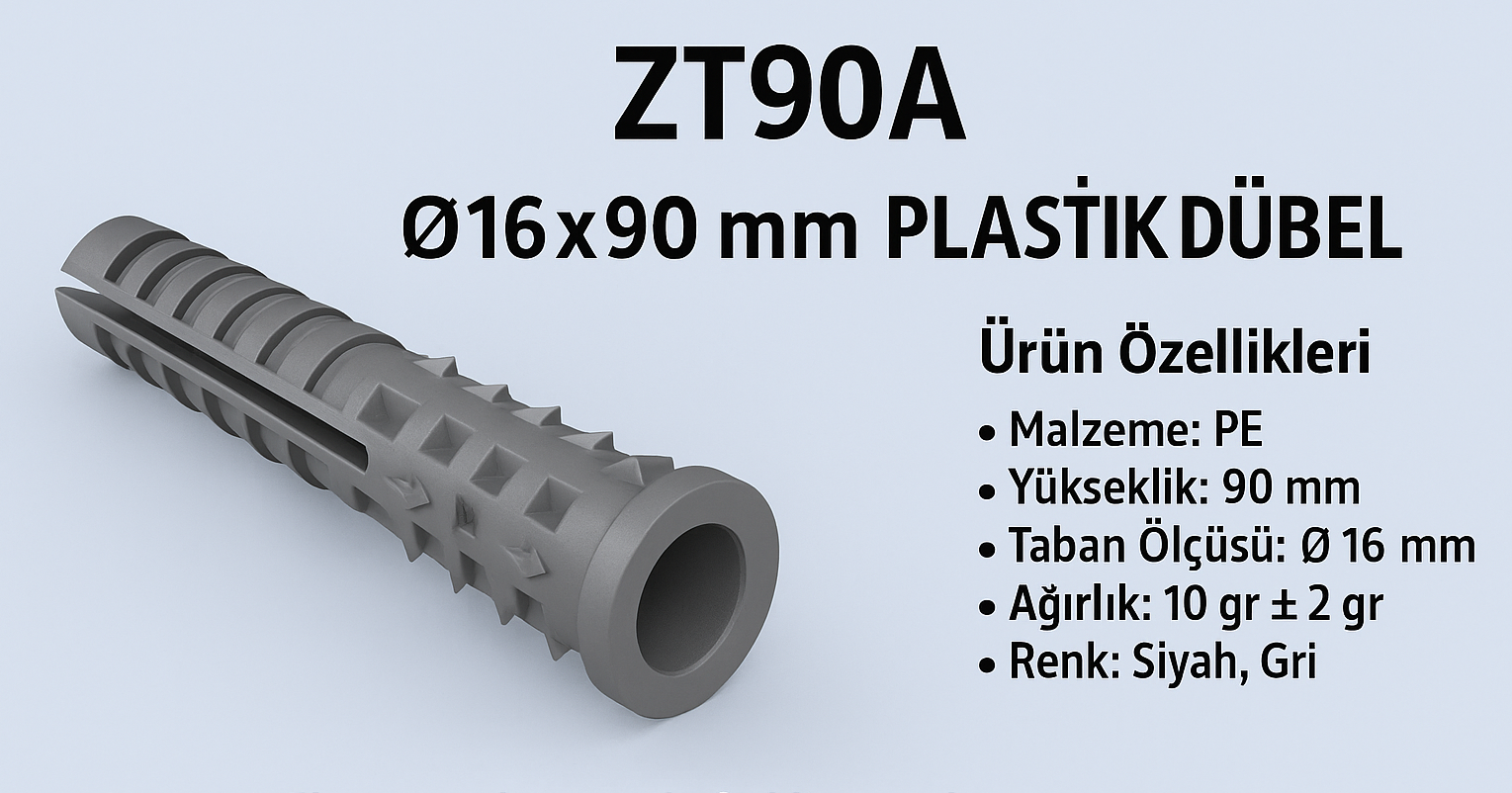 ZT90A – Ø16 × 90 mm Plastik Dübel