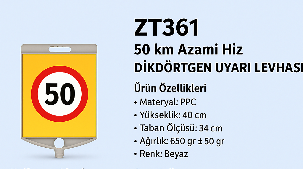 ZT361 – 50 km Azami Hız Dikdörtgen Uyarı Levhası
