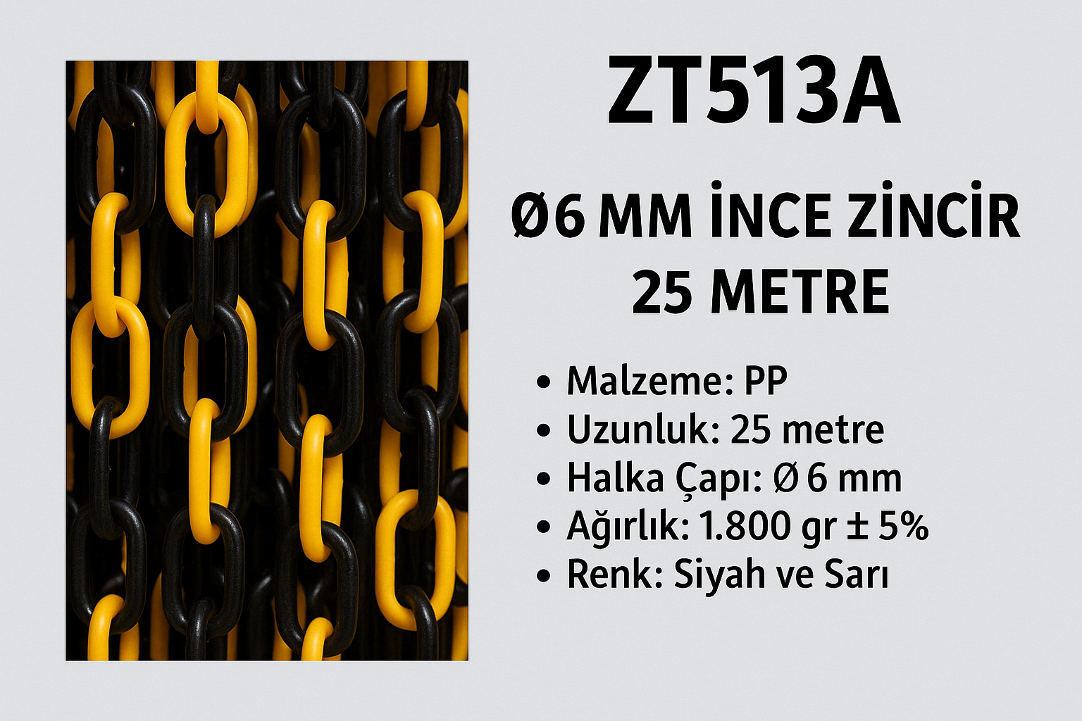 ZT513A – Ø 6 mm İnce Zincir (25 Metre)