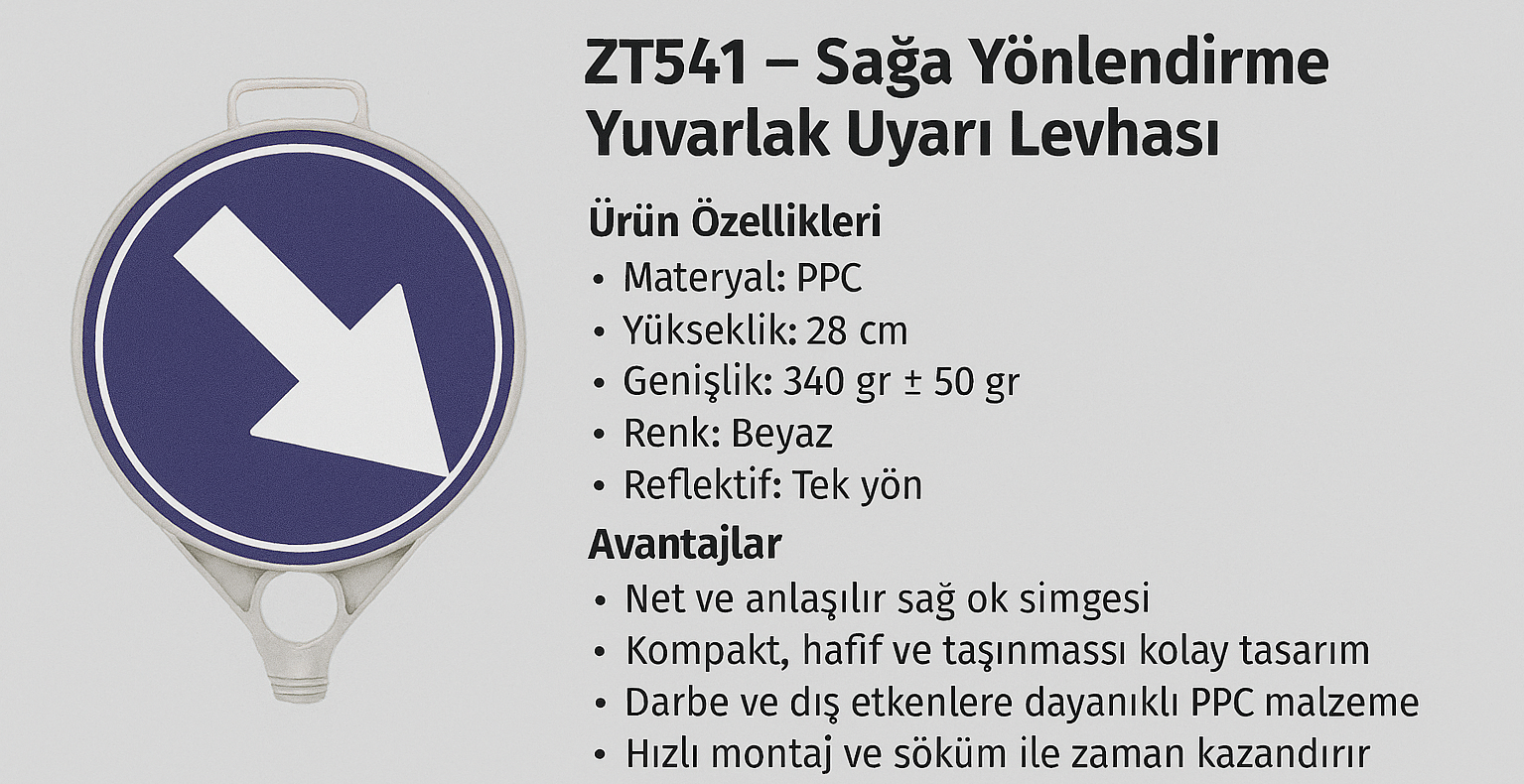 ZT541 – Sağa Yönlendirme Yuvarlak Uyarı Levhası