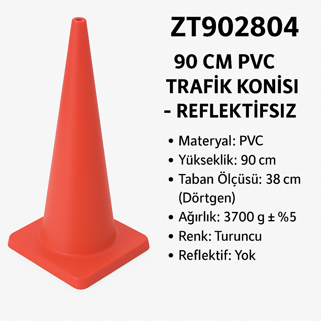 ZT902804 – 90 CM PVC Trafik Konisi – Reflektifsiz(ÖZEL ÜRETİM FİYAT SORUNUZ)