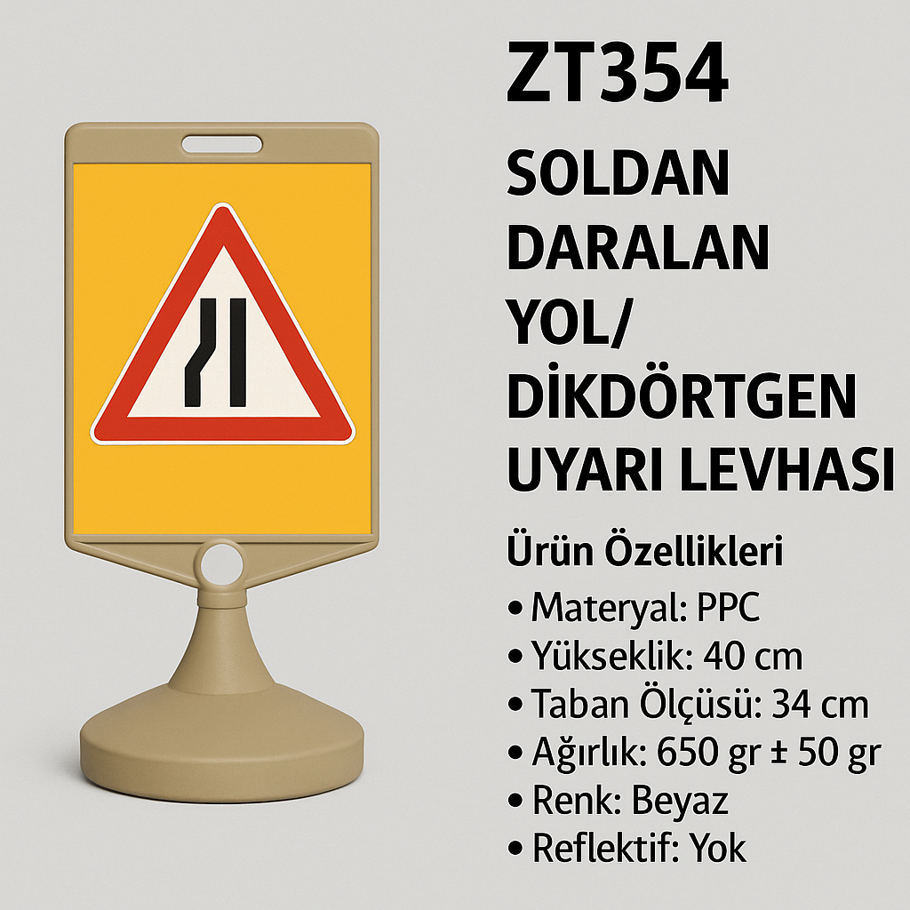ZT354 – Soldan Daralan Yol/Dikdörtgen Uyarı Levhası