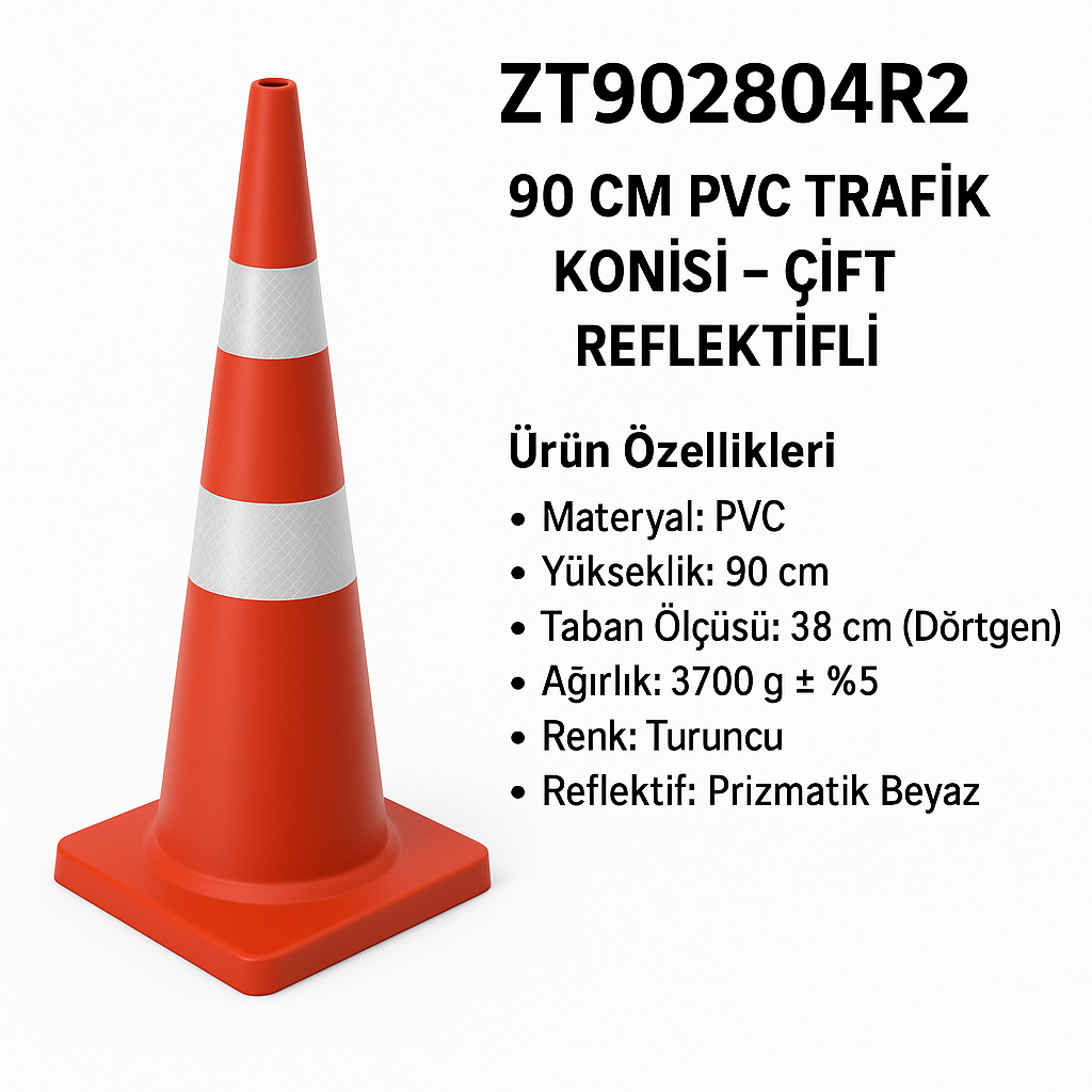 ZT902804R2 – 90 CM PVC Trafik Konisi – Çift Reflektifli(ÖZEL ÜRETİMDİR FİYAT SORUNUZ)