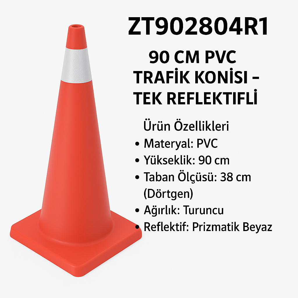 ZT902804R1 – 90 CM PVC Trafik Konisi – Tek Reflektifli(ÖZEL ÜRETİM FİYAT SORUNUZ)