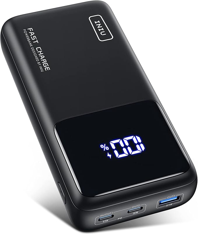 INIU 20000mAh 65W USB-C Laptop Power Bank - Ultimate Portable Charger