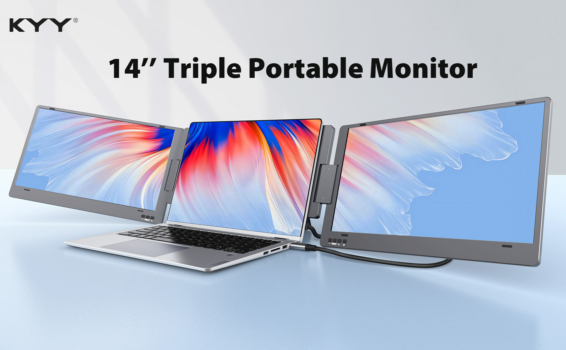 KYY Triple Portable Monitor for Laptop – Maximize Your Screen Space with 14" FHD 1080P