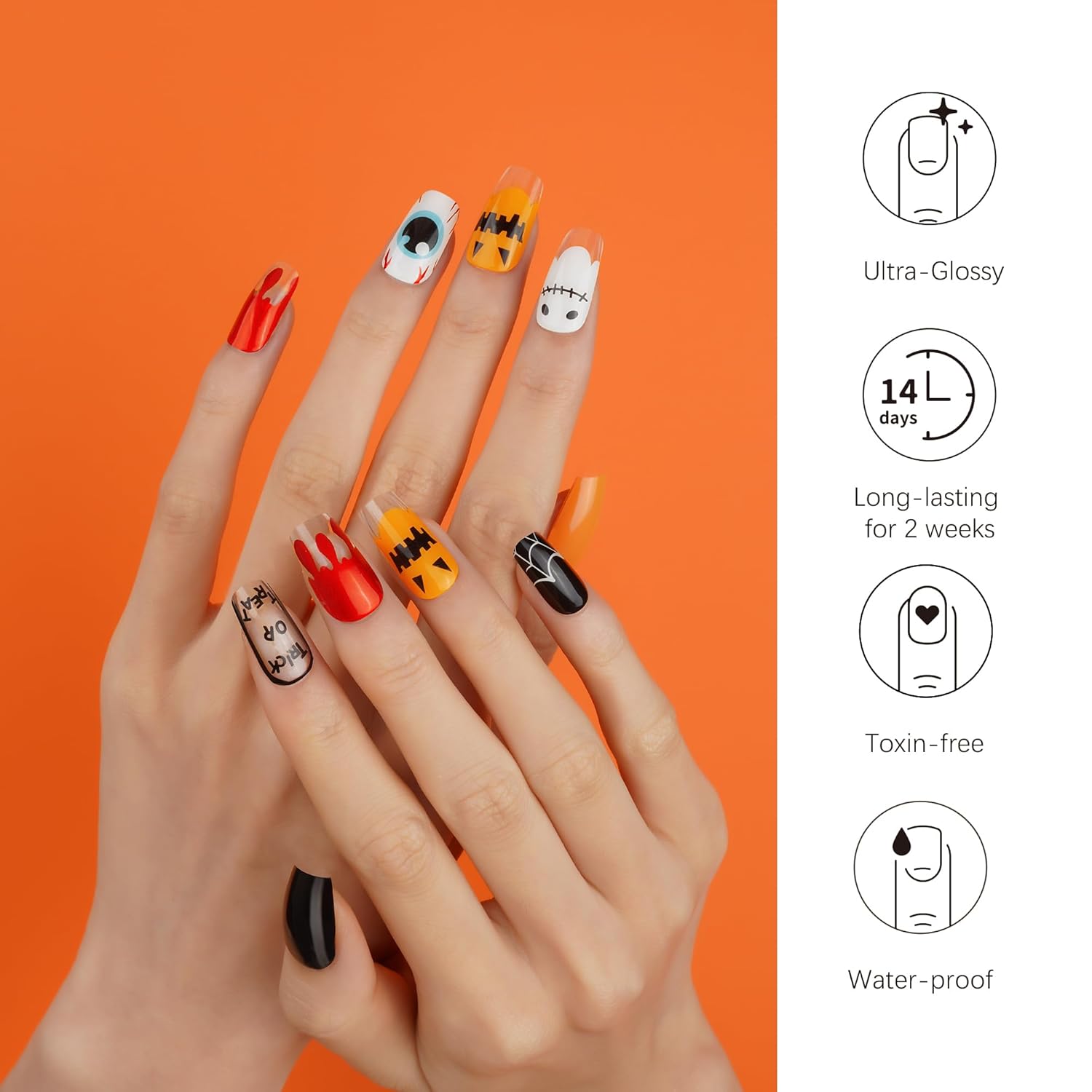 DANNI & TONI Semi Cured Gel Nail Strips Halloween (Trick or Treat) – Glow in The Dark