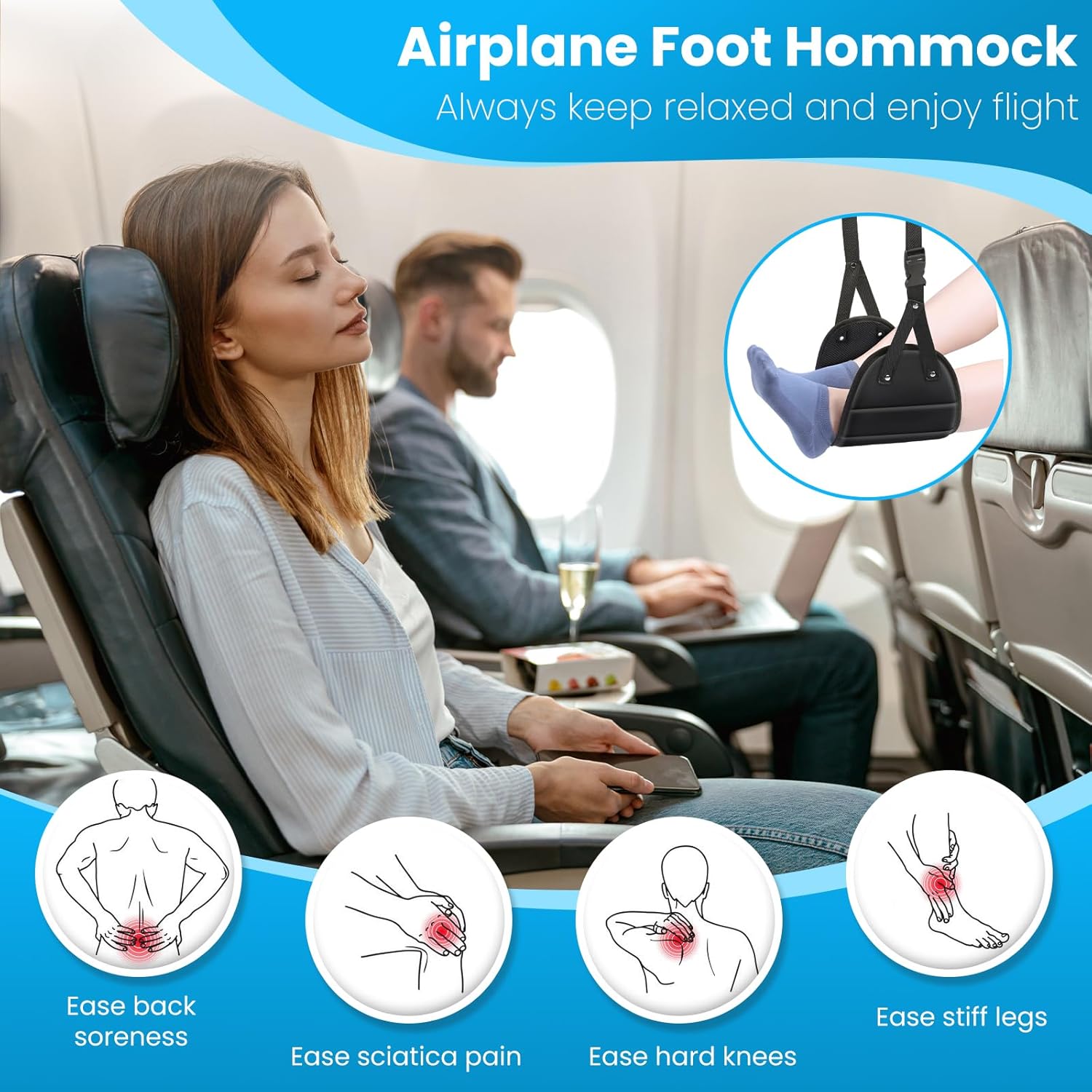 2-Pack Airplane Foot Hammock Travel Essentials – Ultimate Comfort for Long Flights