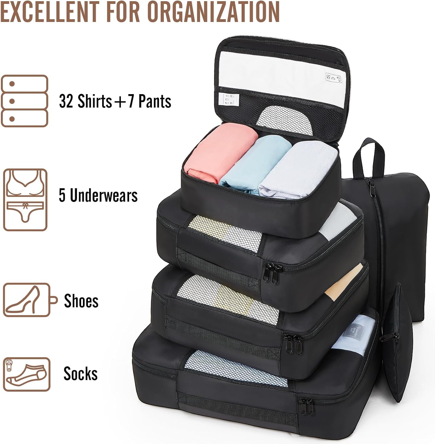 Veken 8 Set Packing Cubes for Suitcases - The Ultimate Travel Organizer