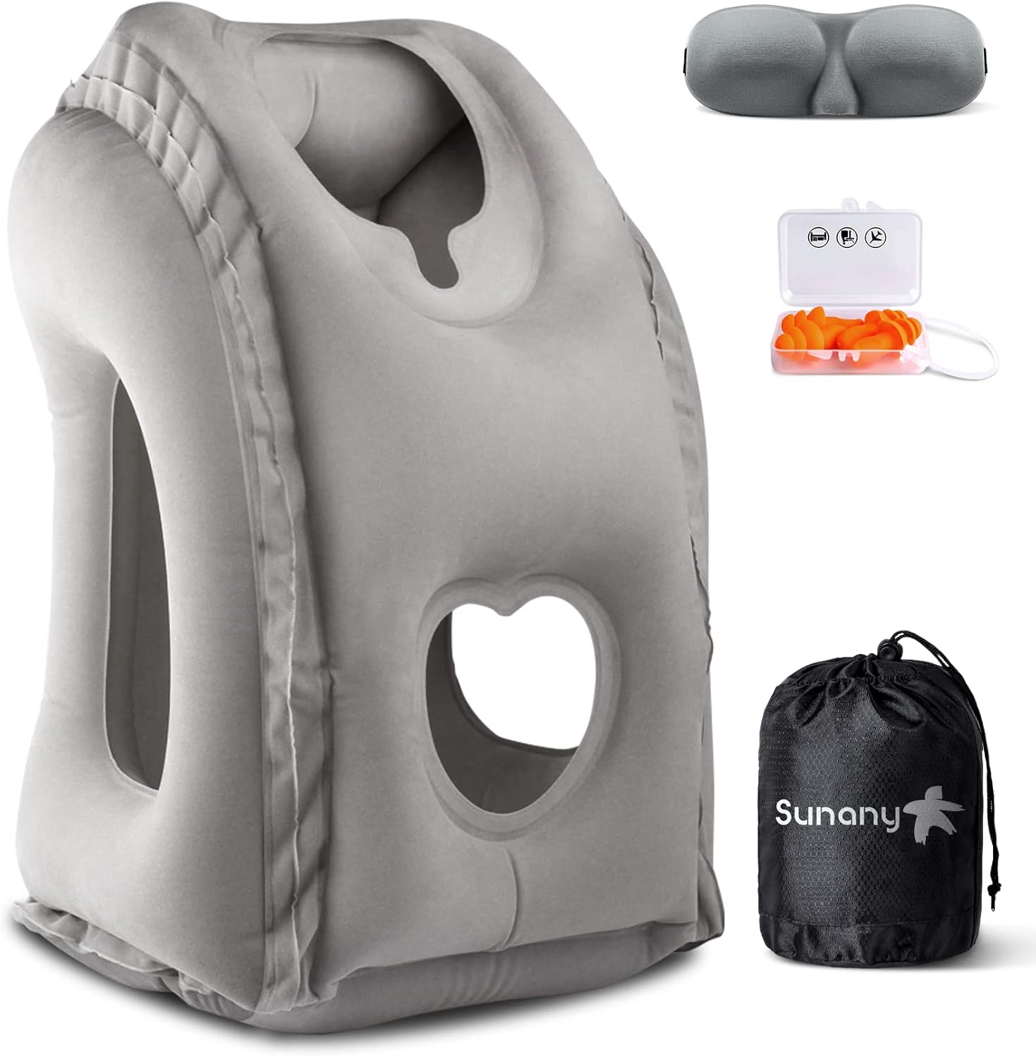 "Ultimate Comfort on the Go: Sunany Inflatable Travel Pillow with Eye Mask & Earplugs"