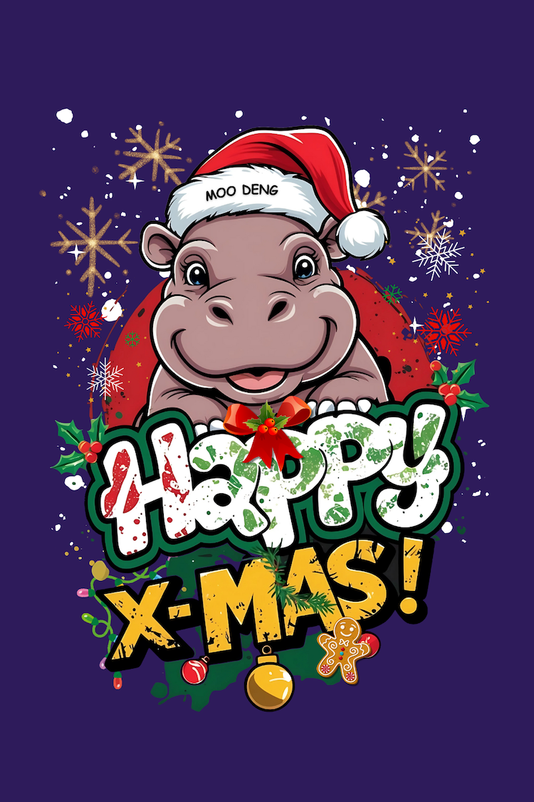 Moo Deng Happy X-Mas Pygmy Hippo Graffiti Christmas