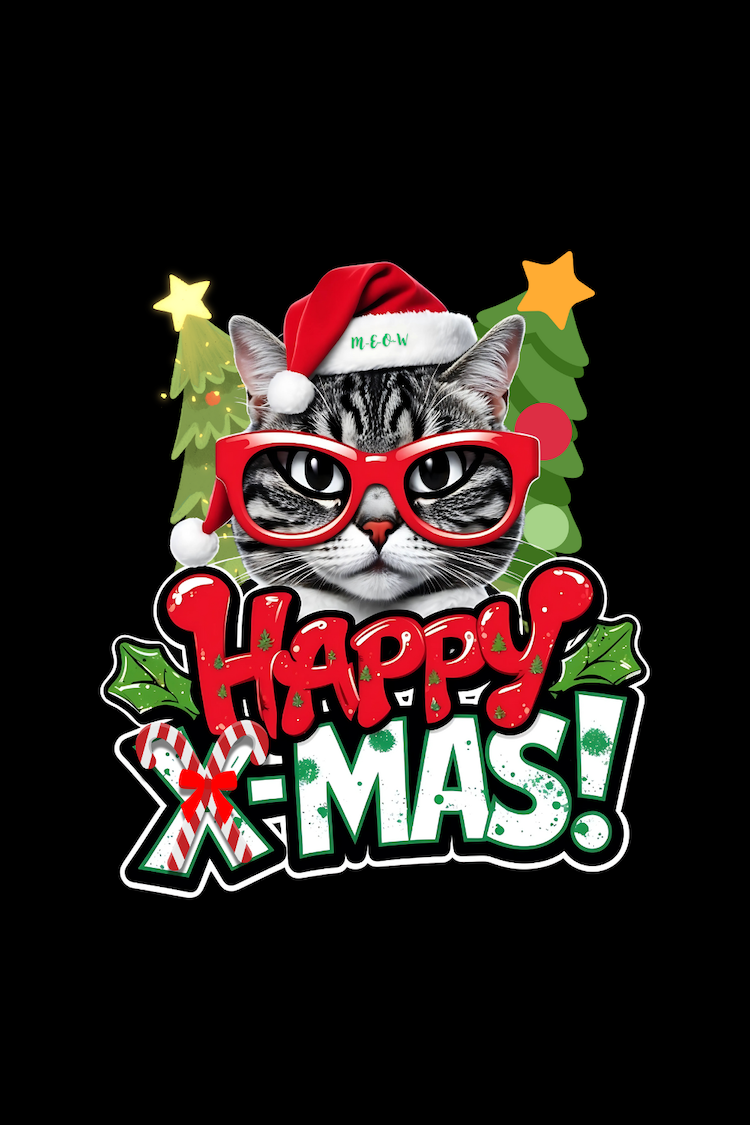 Happy X-mas Funky Cat Urban Graffiti Christmas