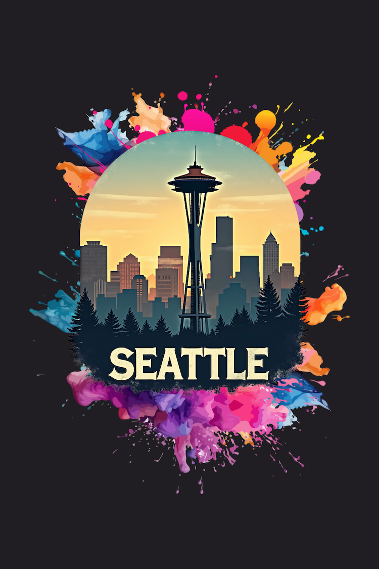 Seattle Skyline Space Needle Vibrant Urban Art