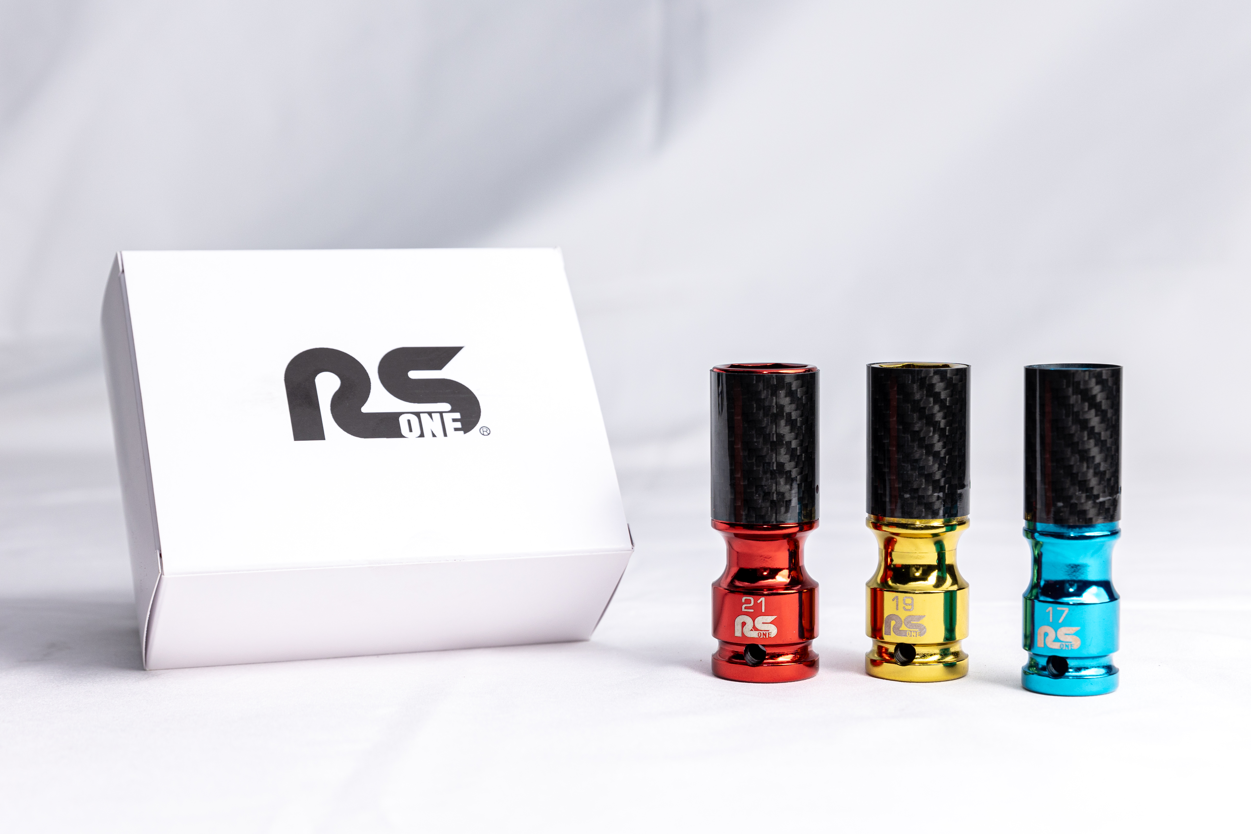 RS One Carbon Fiber Lug Nut Socket Set, Wheel Protector Thin Walled Deep Impact Socket, 17mm/19mm/21mm(3-Piece set)