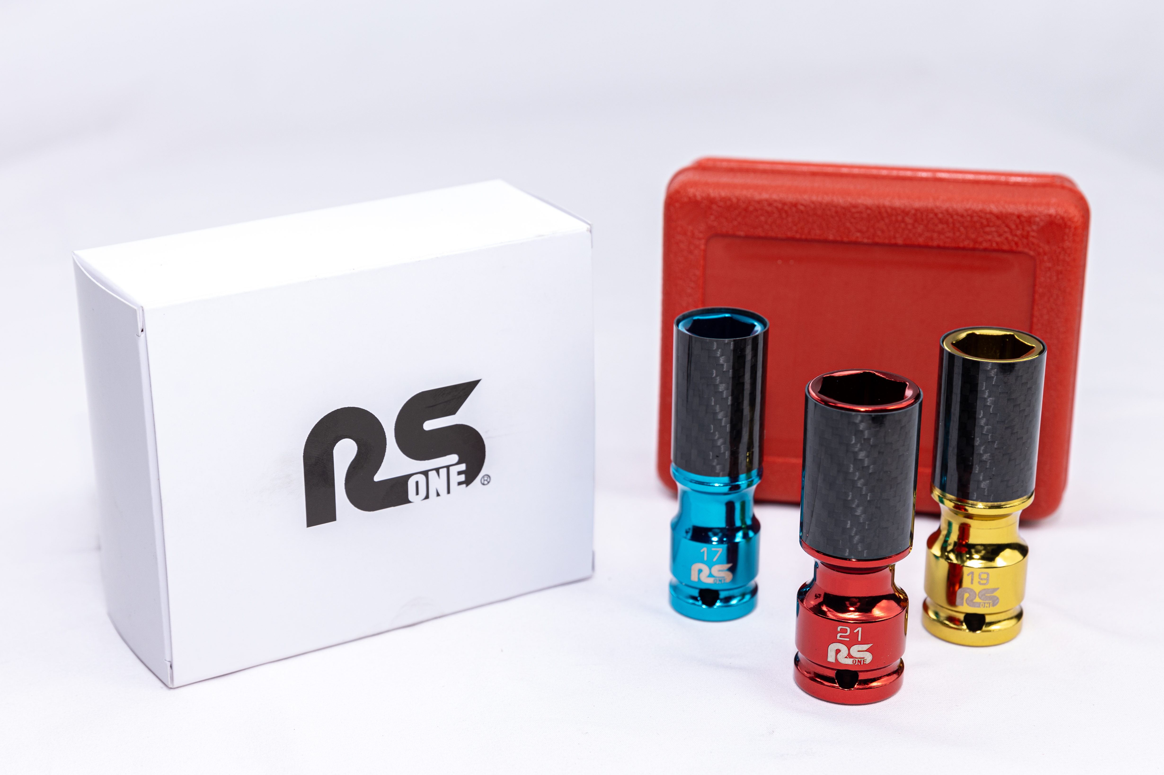 RS One Carbon Fiber Lug Nut Socket Set, Wheel Protector Thin Walled Deep Impact Socket, 17mm/19mm/21mm(3-Piece set)