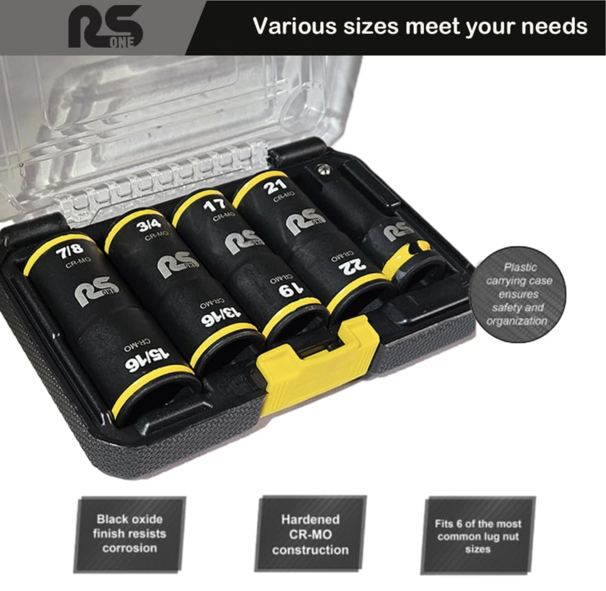RS One Chrome Molybdenum 5 piece Socket Set with Carrying Case