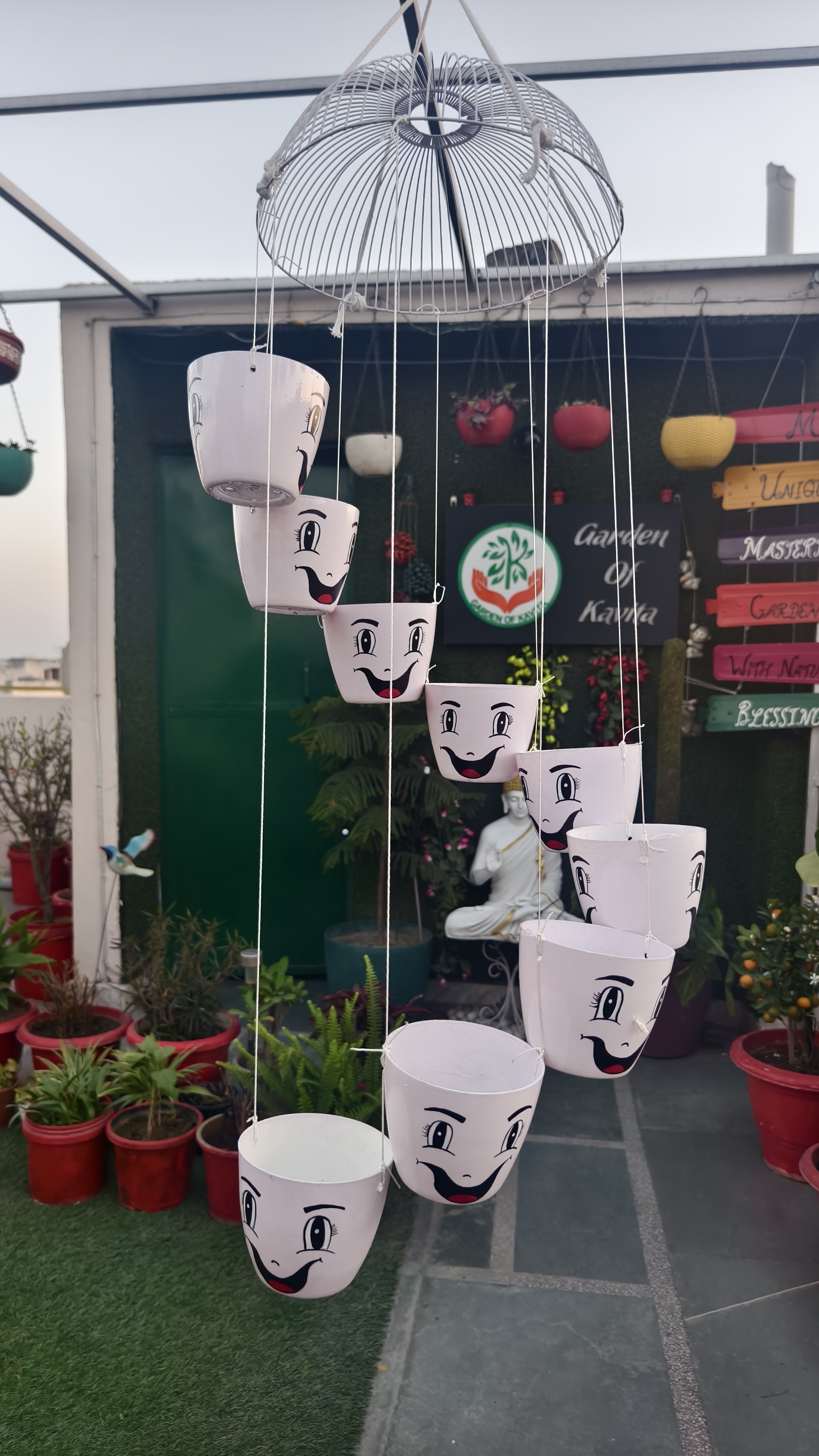 Double Sided Emoji Hanging Jhula Planter (5 inches plastic pot)