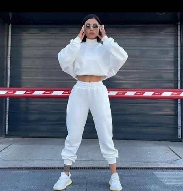 White Cropped Sweatshirt & Jogger Set
