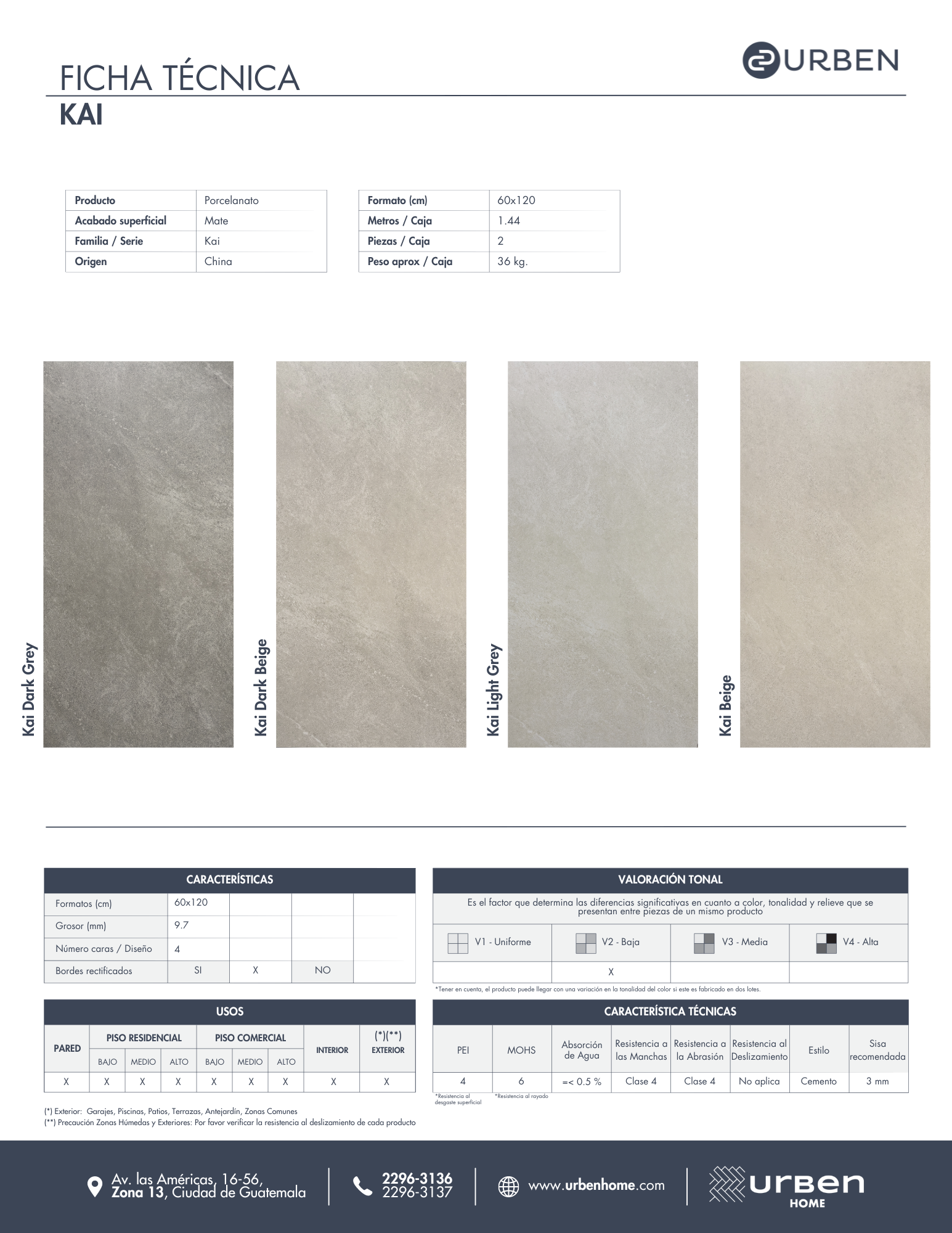 Kai Dark Grey, Piso Porcelanato, 60x120, Mate