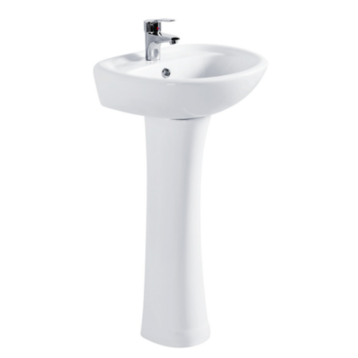 Dante, Lavamanos con Pedestal, Blanco Esmaltado, 49x43.5x84 cm, Imke