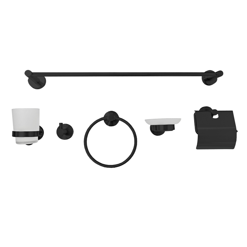 Juego de Accesorios para Baño, 6 Piezas, Negro Mate, Acero Inoxidable, Imke