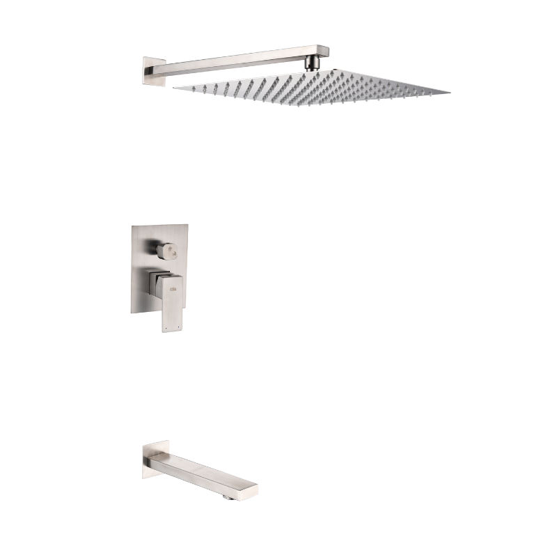 Trento, Mezcladora de Ducha Empotrada con Pitón y Cabeza de Ducha Cuadra, Cepillado, Imke