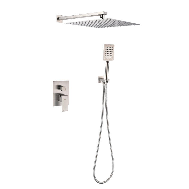 Trento, Mezcladora Empotrada con Cabeza de Ducha Cuadra y Teléfono, Cromada Cepillado, Imke