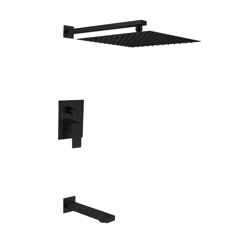 Trento, Mezcladora de Ducha Empotrada con Pitón y Cabeza de Ducha Cuadra, Negro Mate, Imke
