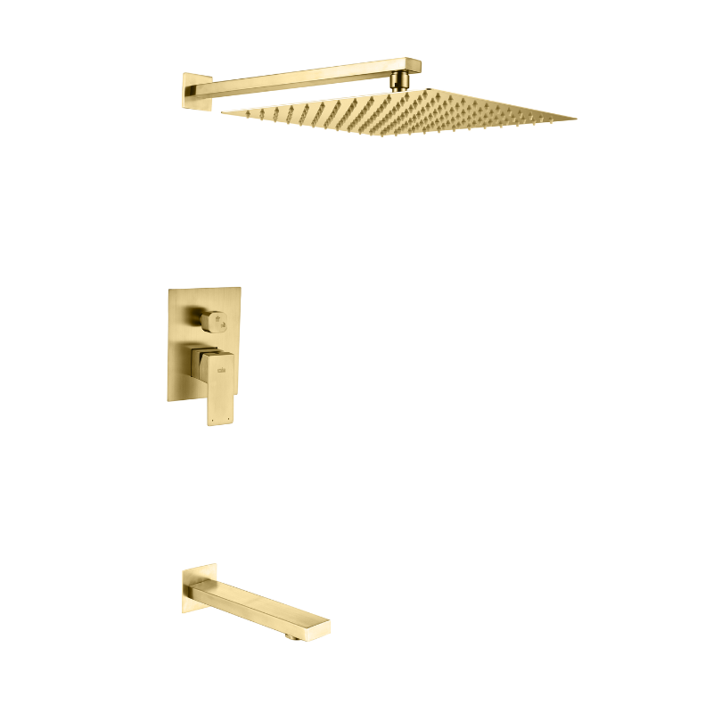 Trento, Mezcladora de Ducha Empotrada con Pitón y Cabeza de Ducha Cuadra, Oro Cepillado, Imke