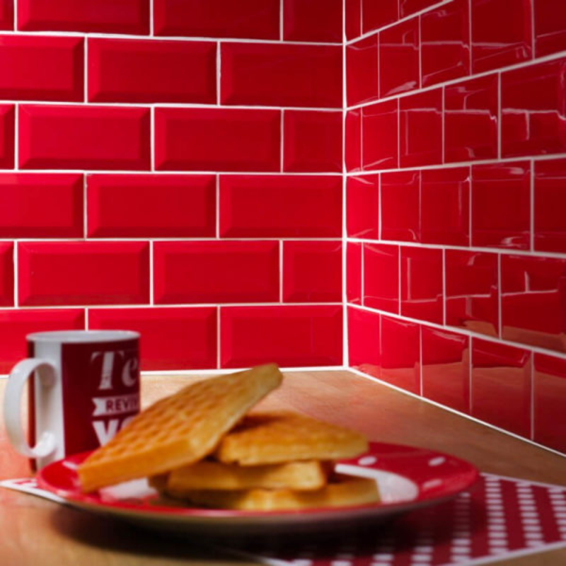 Diamond Rojo, Azulejo Biselado, 10x20, Brillante