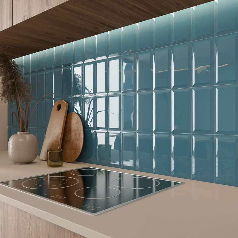 Diamond Agua Blue, Azulejo Biselado, 10x20, Brillante