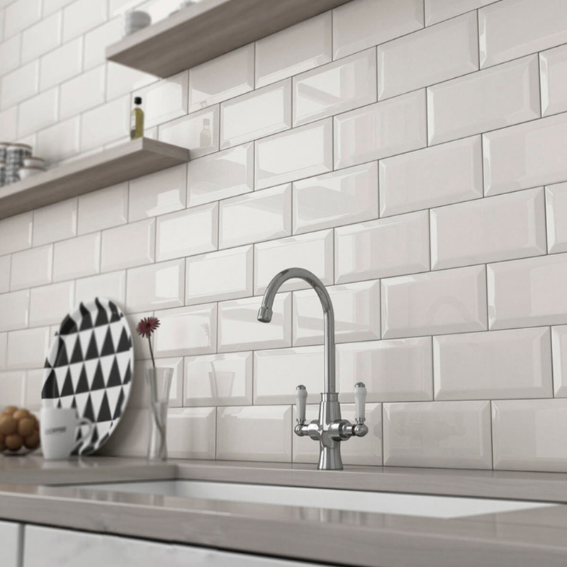 Diamond Blanco, Azulejo Biselado, 10x20, Brillante