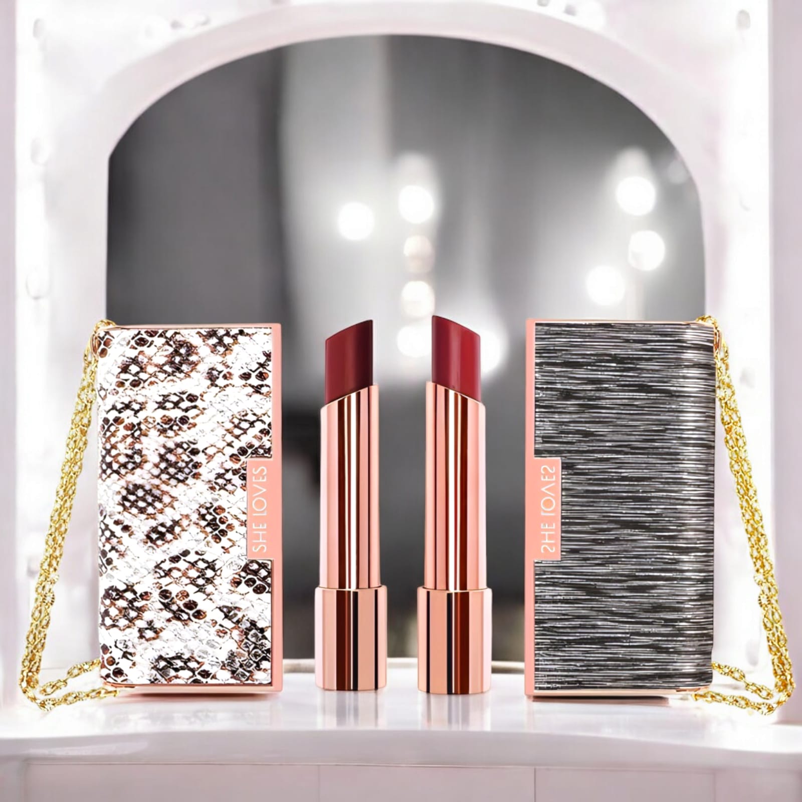 Juego de estuche en forma de bolso y labiales