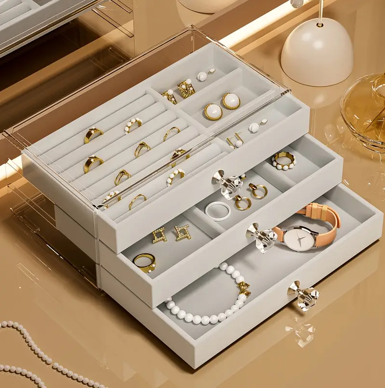 Organizador de joyas forrado en terciopelo