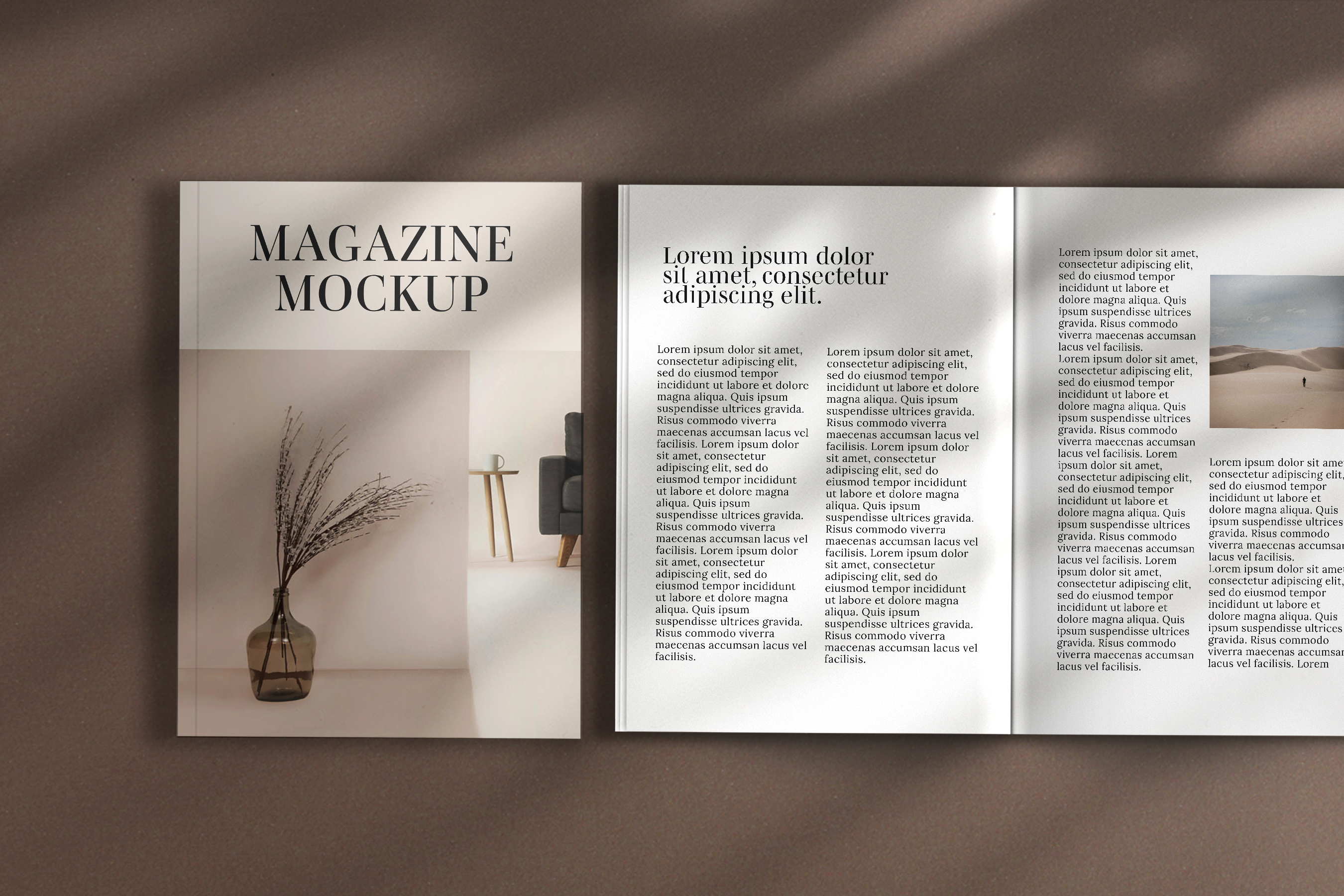 Simple Magazine Cover And Spread PSD Mockup