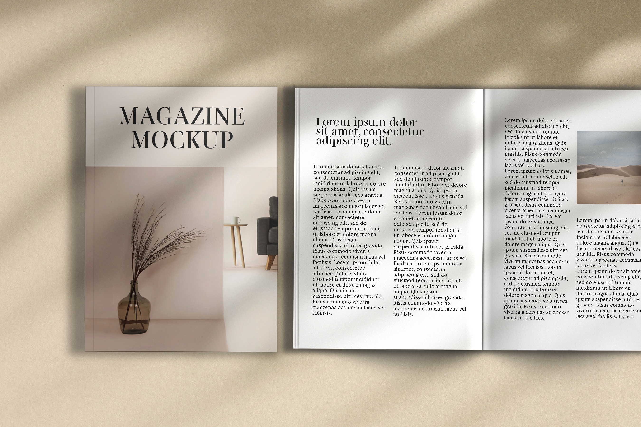 Simple Magazine Cover And Spread PSD Mockup