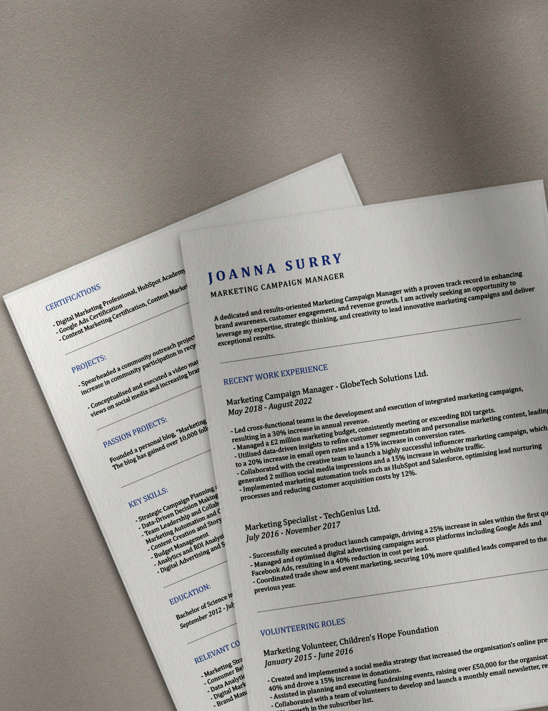 Marketing Campaign Manager CV No.1 TEMPLATE